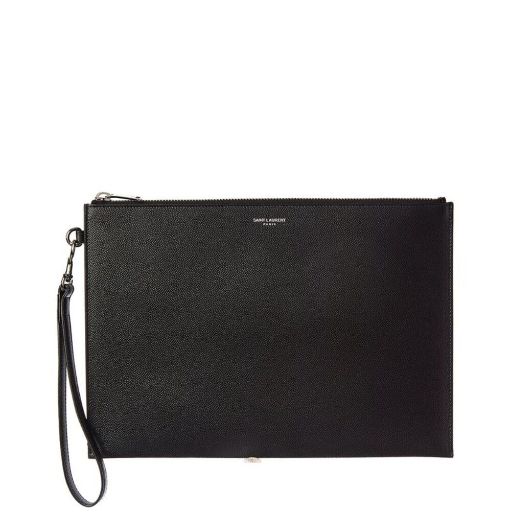 Saint Laurent Paris Zipped Leather Tablet Holder, Black